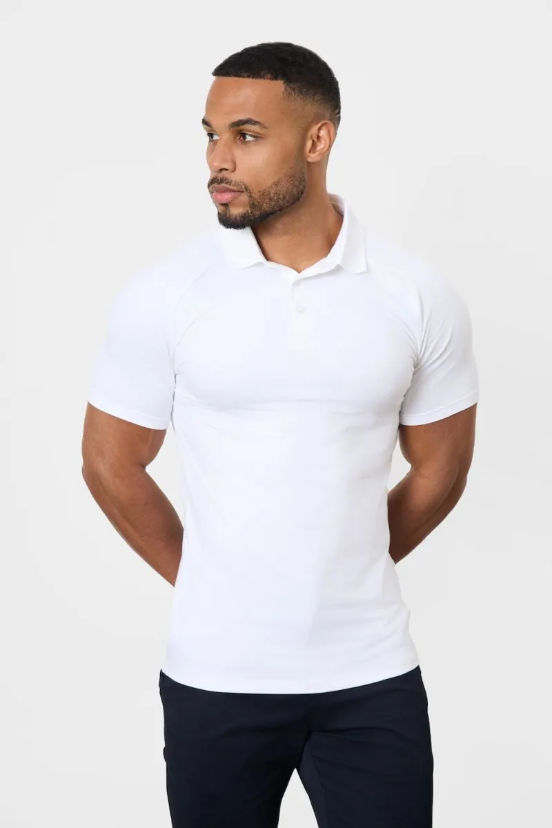 Chic Wear Snap Button Closure Athletic Fit Polo Shirt in White