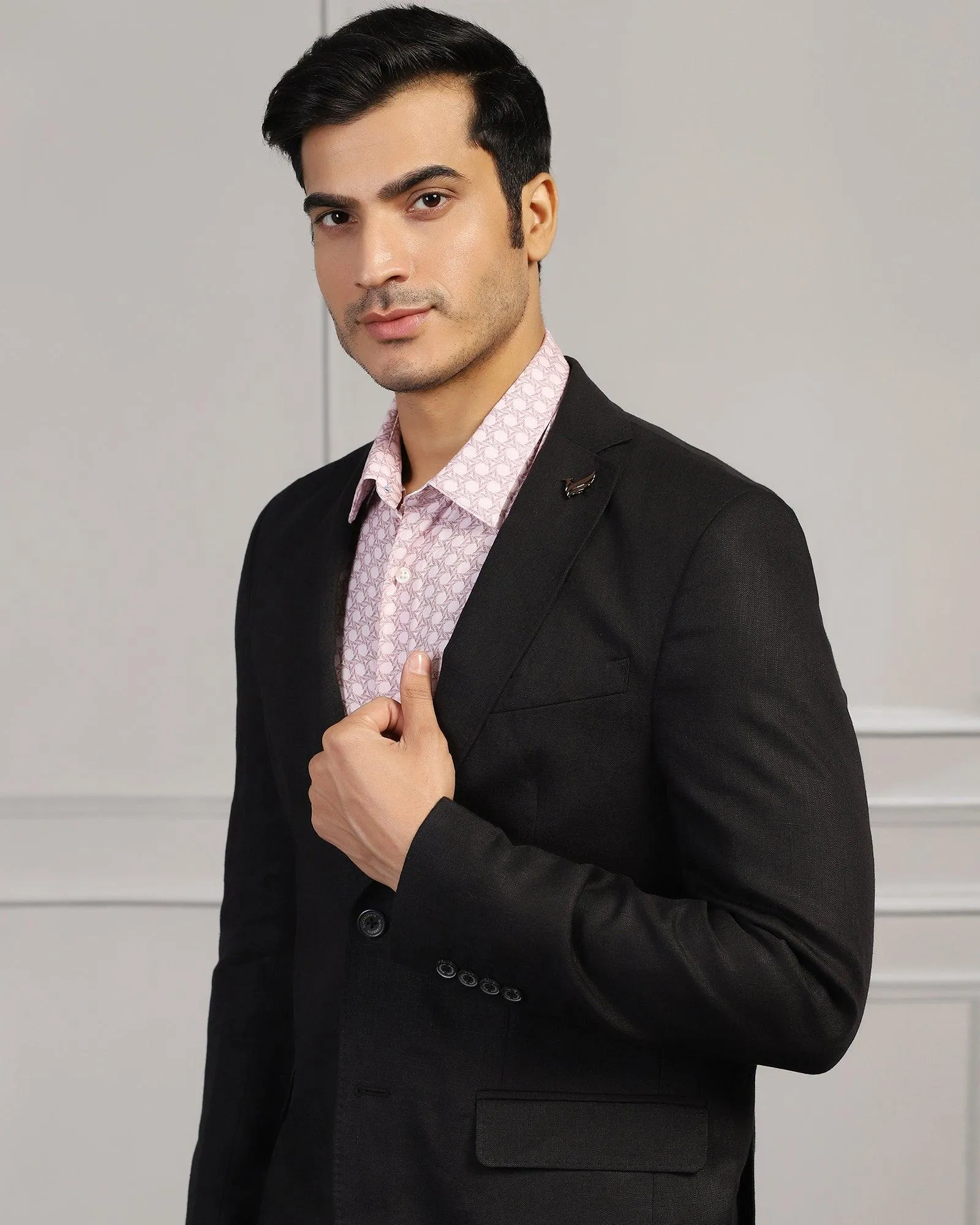 Linen Formal Black Solid Blazer - Jonah Multi pockets