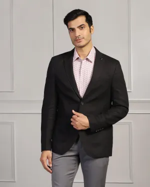 Hard Cover Laser Cut Vents Linen Formal Black Solid Blazer - Jonah