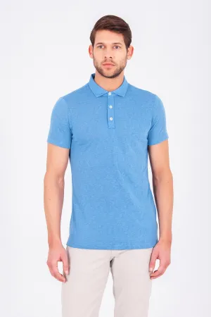Slim Fit Short Sleeve Blue Polo T-Shirt Multipanel Construction
