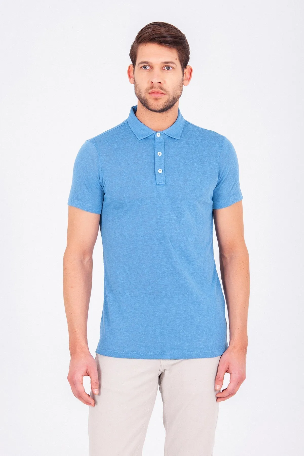 Slim Fit Short Sleeve Blue Polo T-Shirt Simple Style