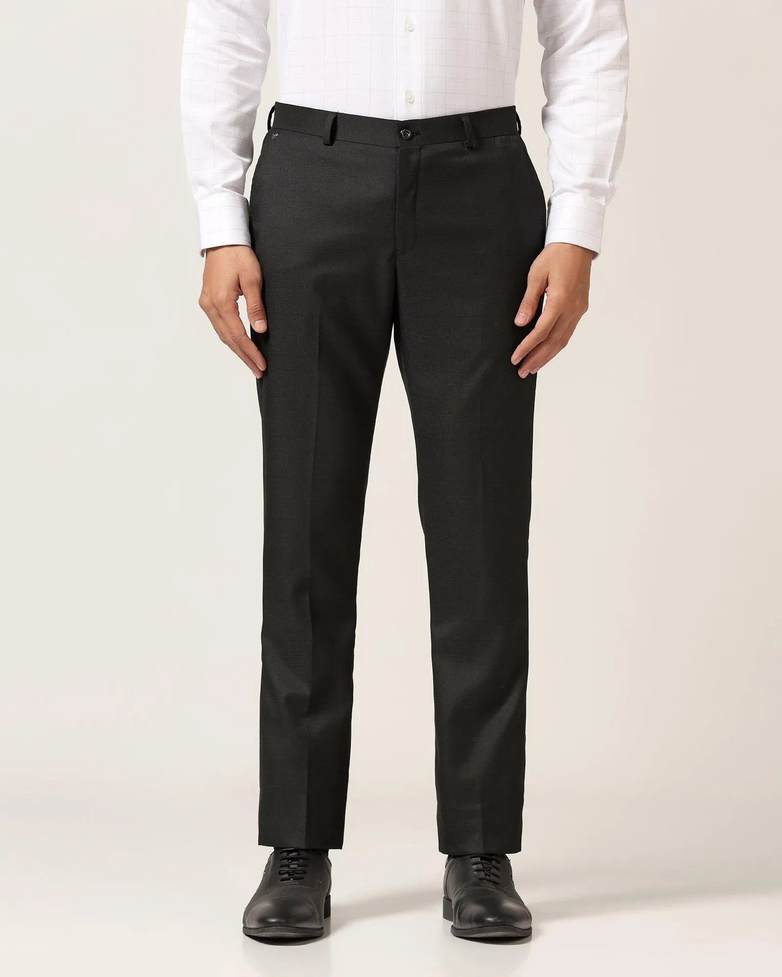 Slim Comfort B-95 Formal Black Check Trouser - Optimus Quick Fit Design