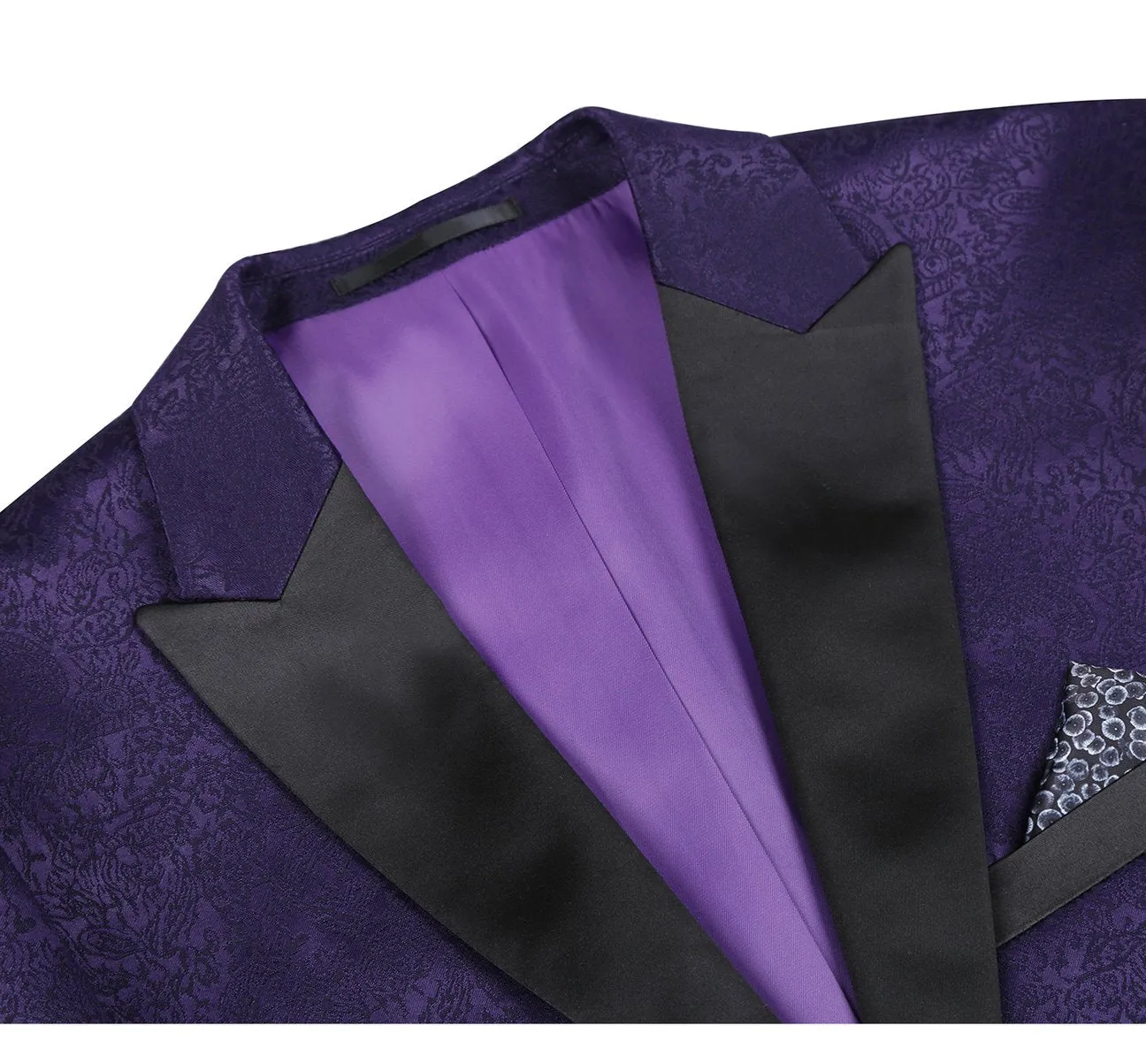 Packable Construction Alessandro Vitello by Renoir Purple Slim Fit Peak Lapel Tuxedo Blazer With Embroidered Pattern 290-3