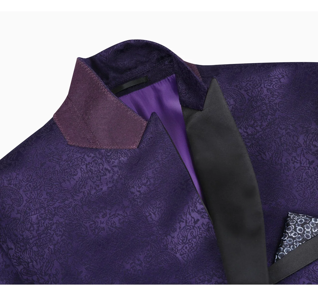 Alessandro Vitello by Renoir Purple Slim Fit Peak Lapel Tuxedo Blazer With Embroidered Pattern 290-3 Snow Day Anti Static Treatment