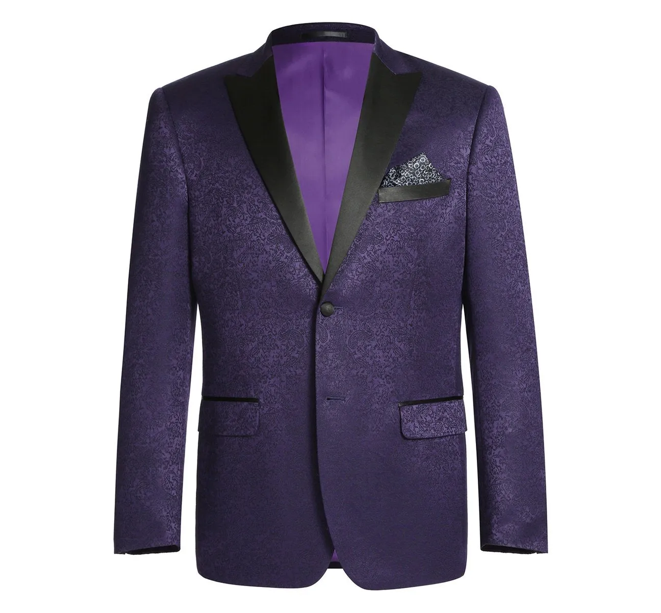 Alessandro Vitello by Renoir Purple Slim Fit Peak Lapel Tuxedo Blazer With Embroidered Pattern 290-3 Noise Free Zipper