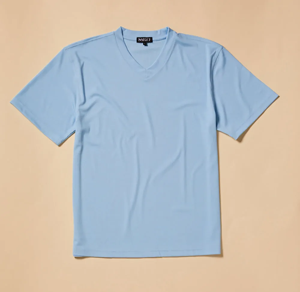Inserch Rib V Neck T-Shirt T300-00154 Lake Blue Dense Fit