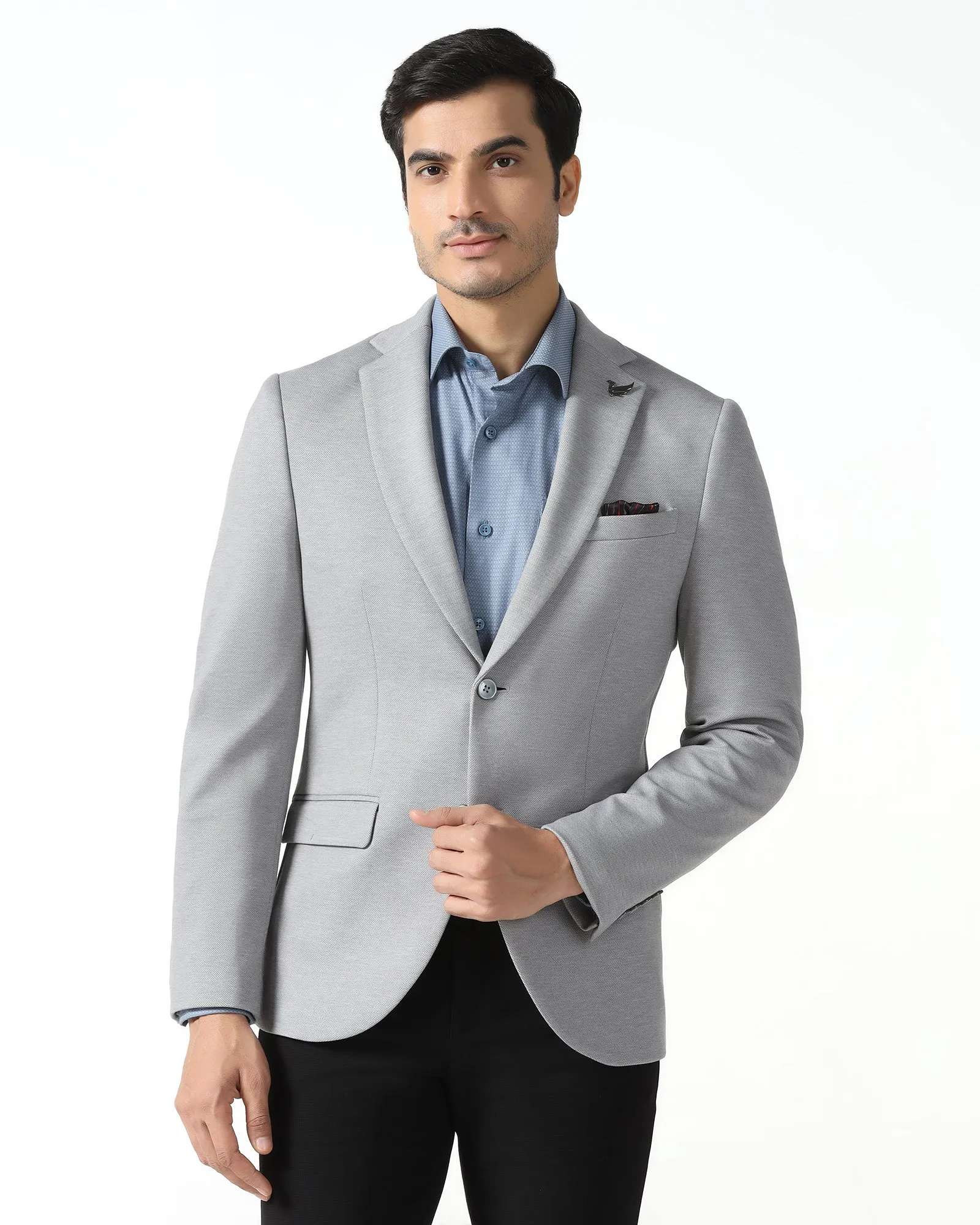 Quilted Stitching Zip Pockets Light Grey Textured Blazer - Walker