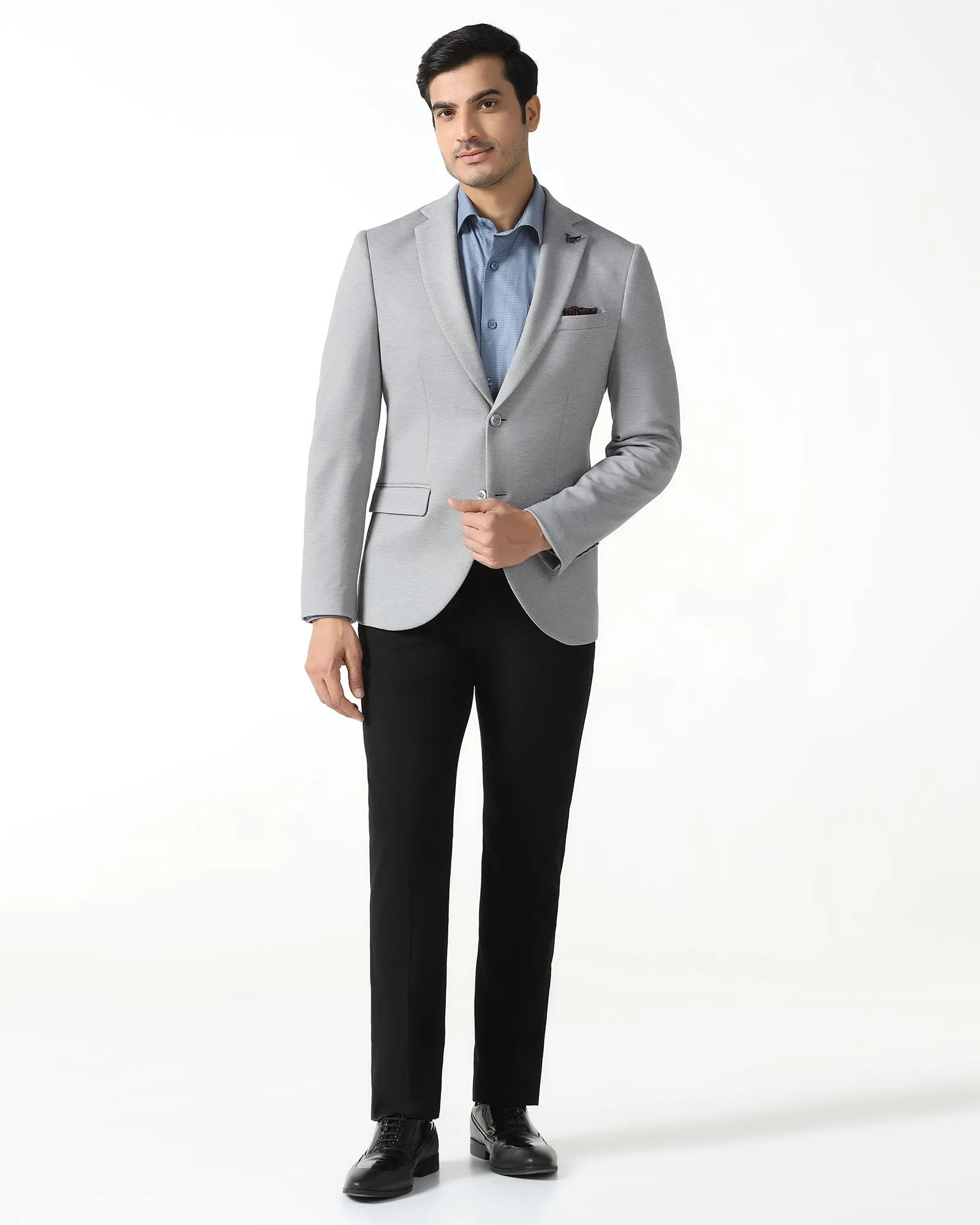 Articulated Sleeves Neutral Tones Light Grey Textured Blazer - Walker