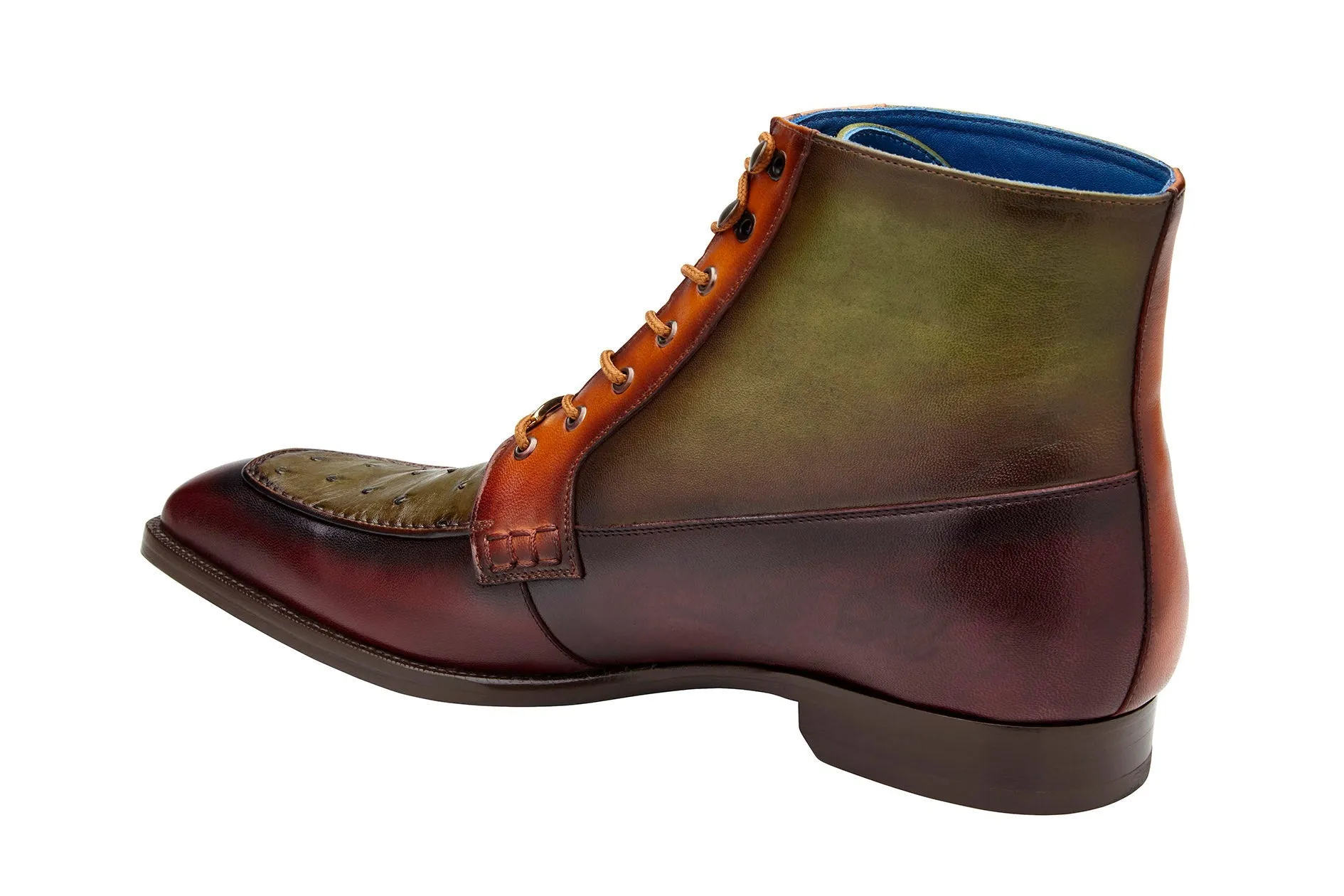 Belvedere - Greco, Genuine Ostrich Quill and Italian Leather Boot - Ant. Burgundy/Olive/Brandy - R79 (IN STORE) Balanced Heel Counter