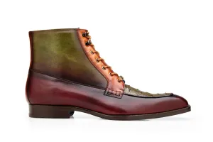 Court Fast Belvedere - Greco, Genuine Ostrich Quill and Italian Leather Boot - Ant. Burgundy/Olive/Brandy - R79 (IN STORE)