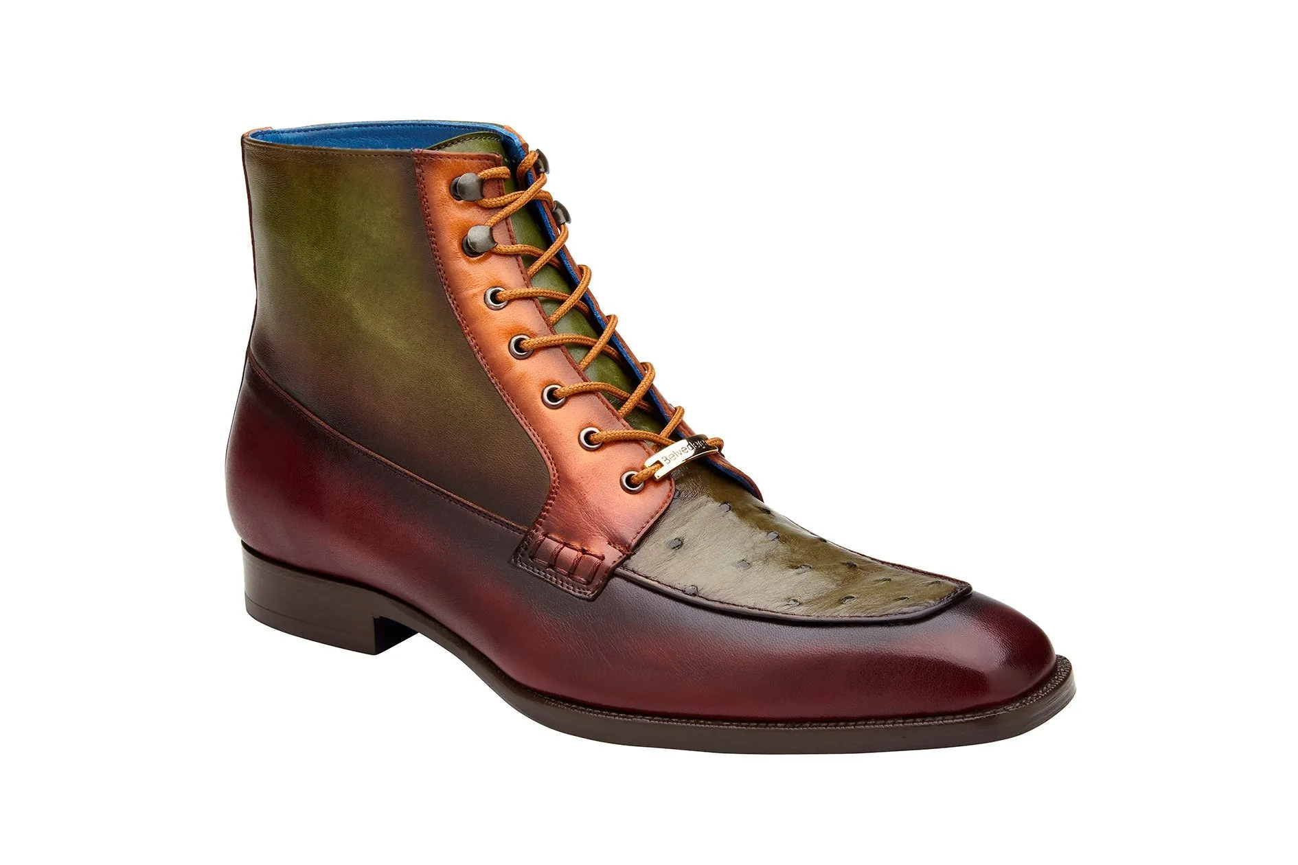 Belvedere - Greco, Genuine Ostrich Quill and Italian Leather Boot - Ant. Burgundy/Olive/Brandy - R79 (IN STORE) Ergonomic Travel Enthusiasts