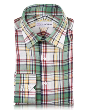 Cotton Linen: Classic Multi-color Madras Checks Shirt China Cool