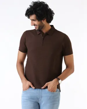 Dark Brown Textured Polo - Bourbon Classic Appeal Office To Outing