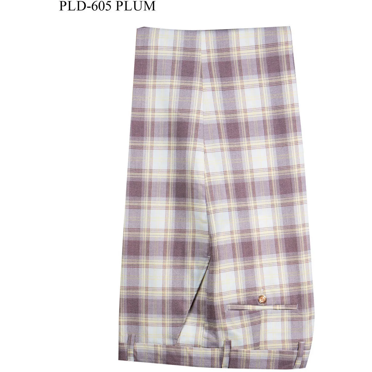 Mid-rise fit Durable Construction Plaid Plum Flat Front Pants - SYM
