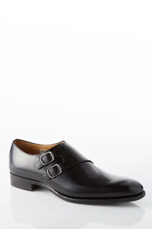 David August Leather Double Monk-strap Shoes in Black Frost Safe Non Slip Office Workers