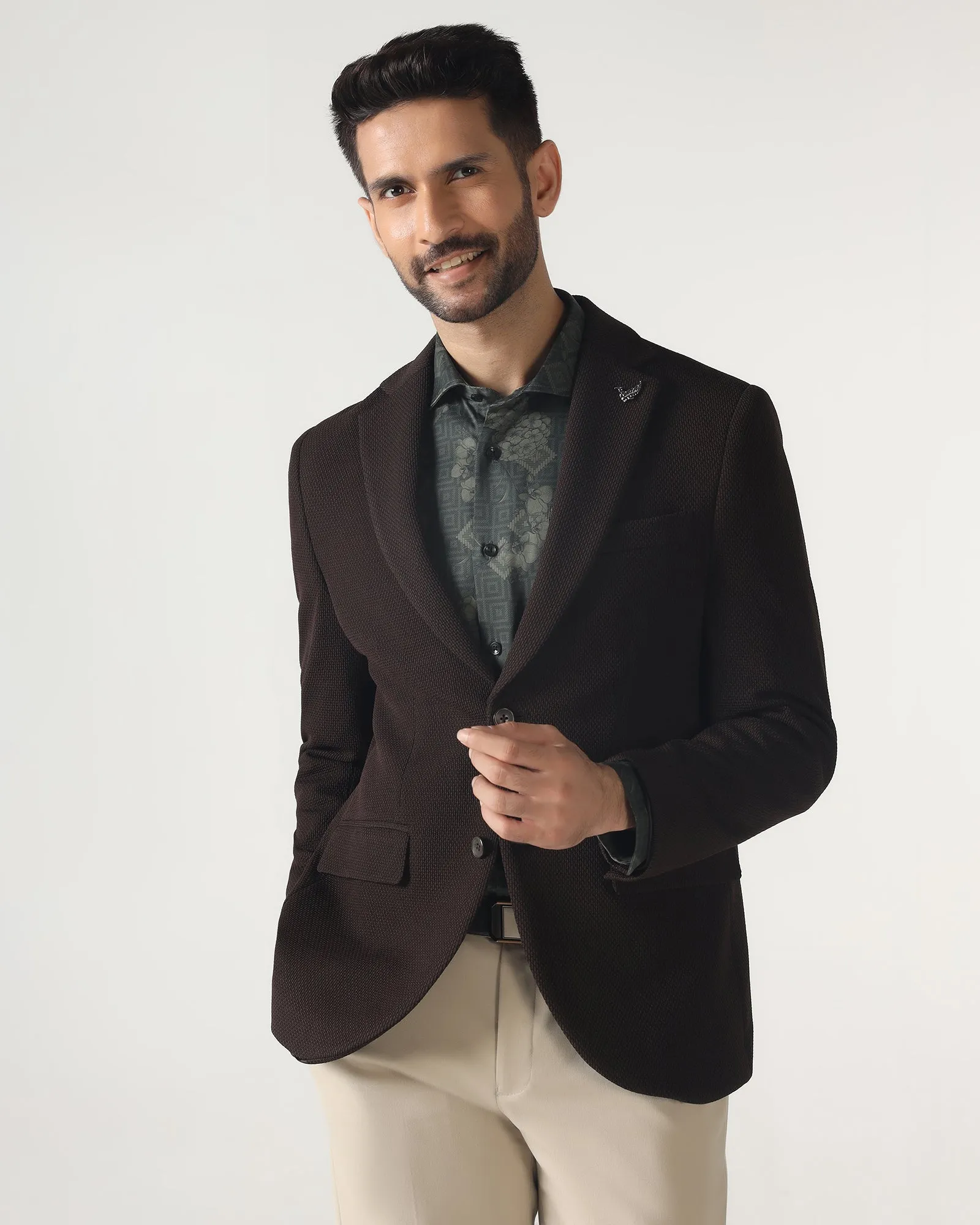 Versatile Layering Options Chocolate Sauce Textured Blazer - Campari