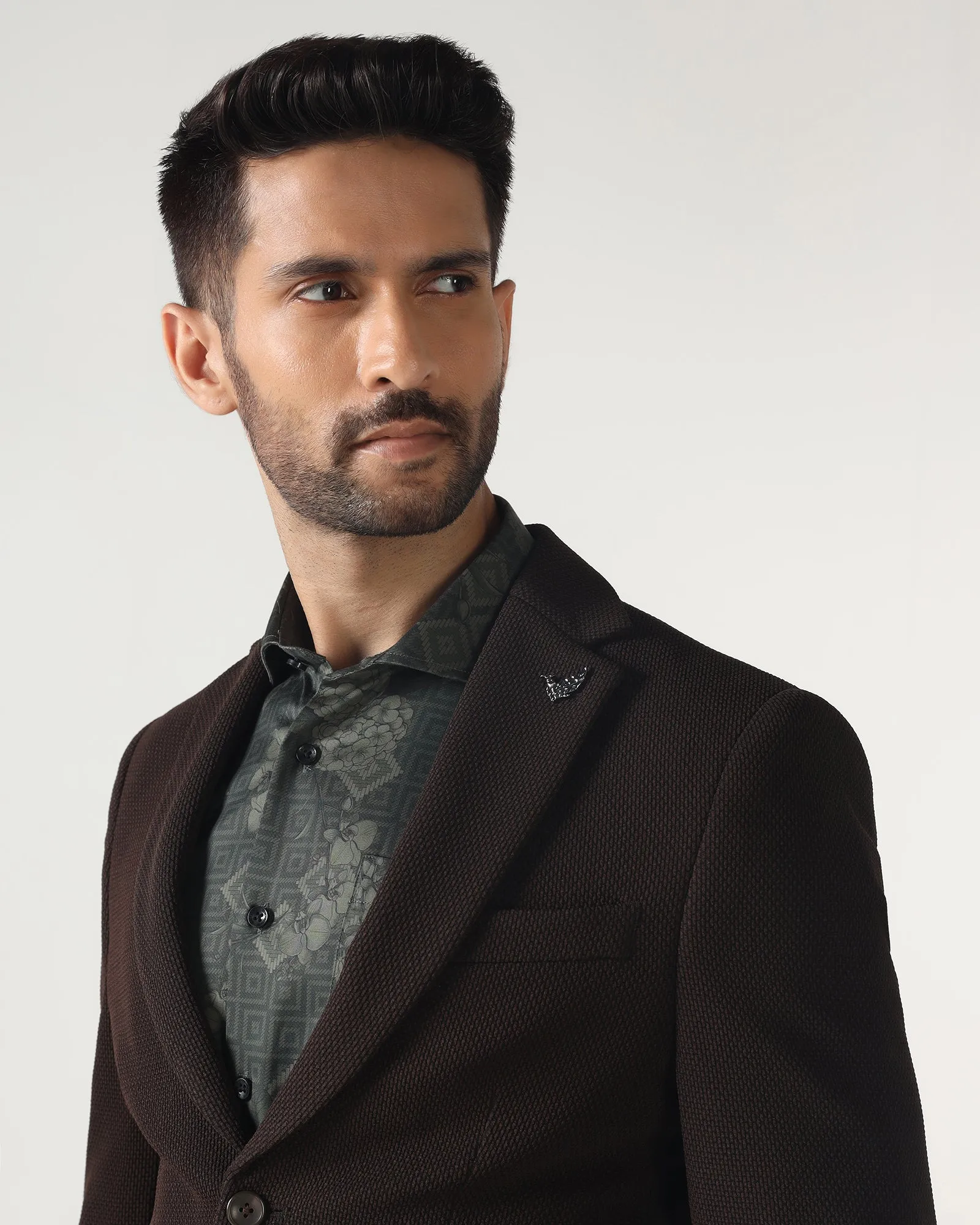 Long Length Comfortable lining Chocolate Sauce Textured Blazer - Campari