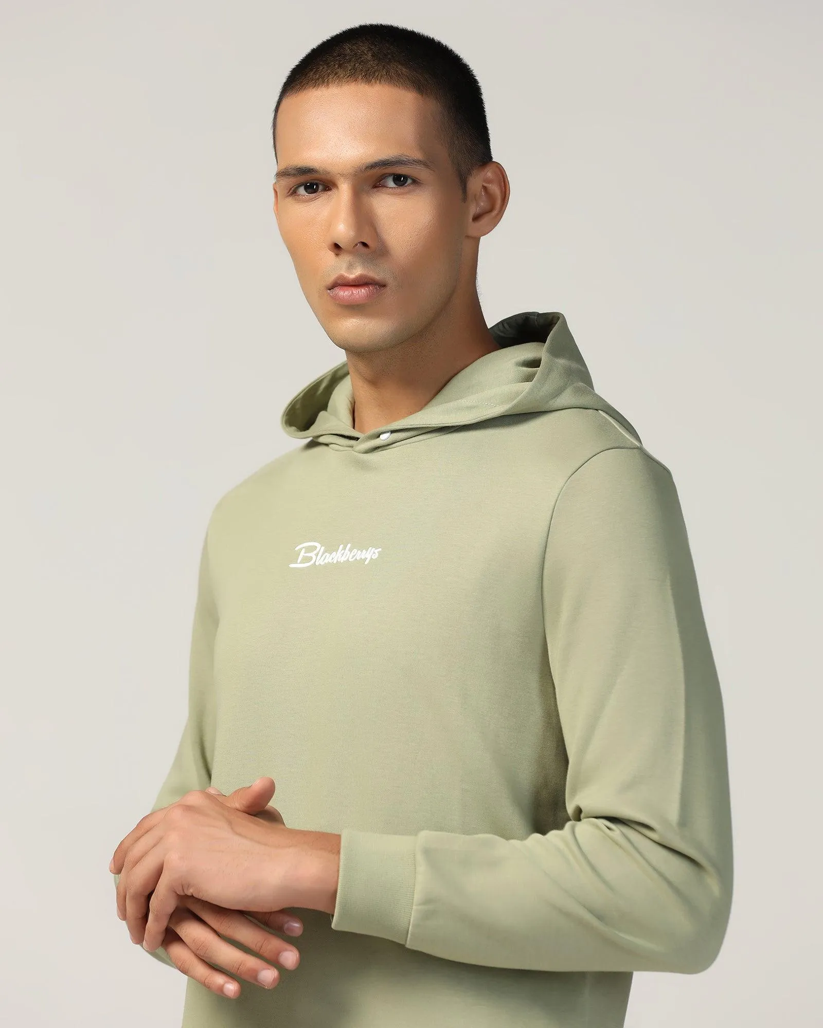 Hoodie Oil Green Solid Sweatshirt - Snape All-Occasion DoubleLayered