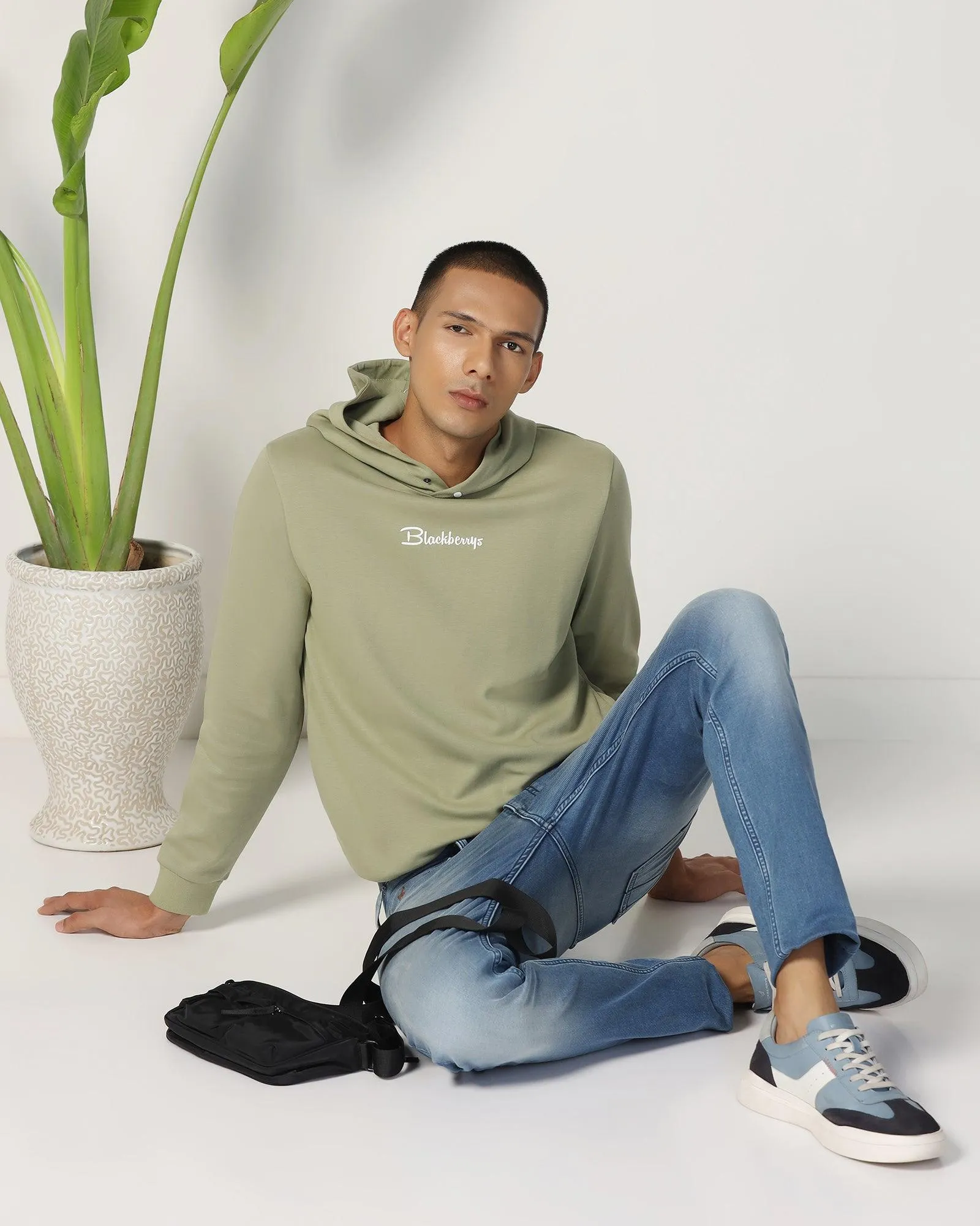 Shimmer Core Hoodie Oil Green Solid Sweatshirt - Snape