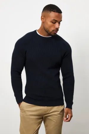 NoSlipGrip OdorControlClothing Pure Cotton Knitted Textured Crew Neck Sweater in Navy