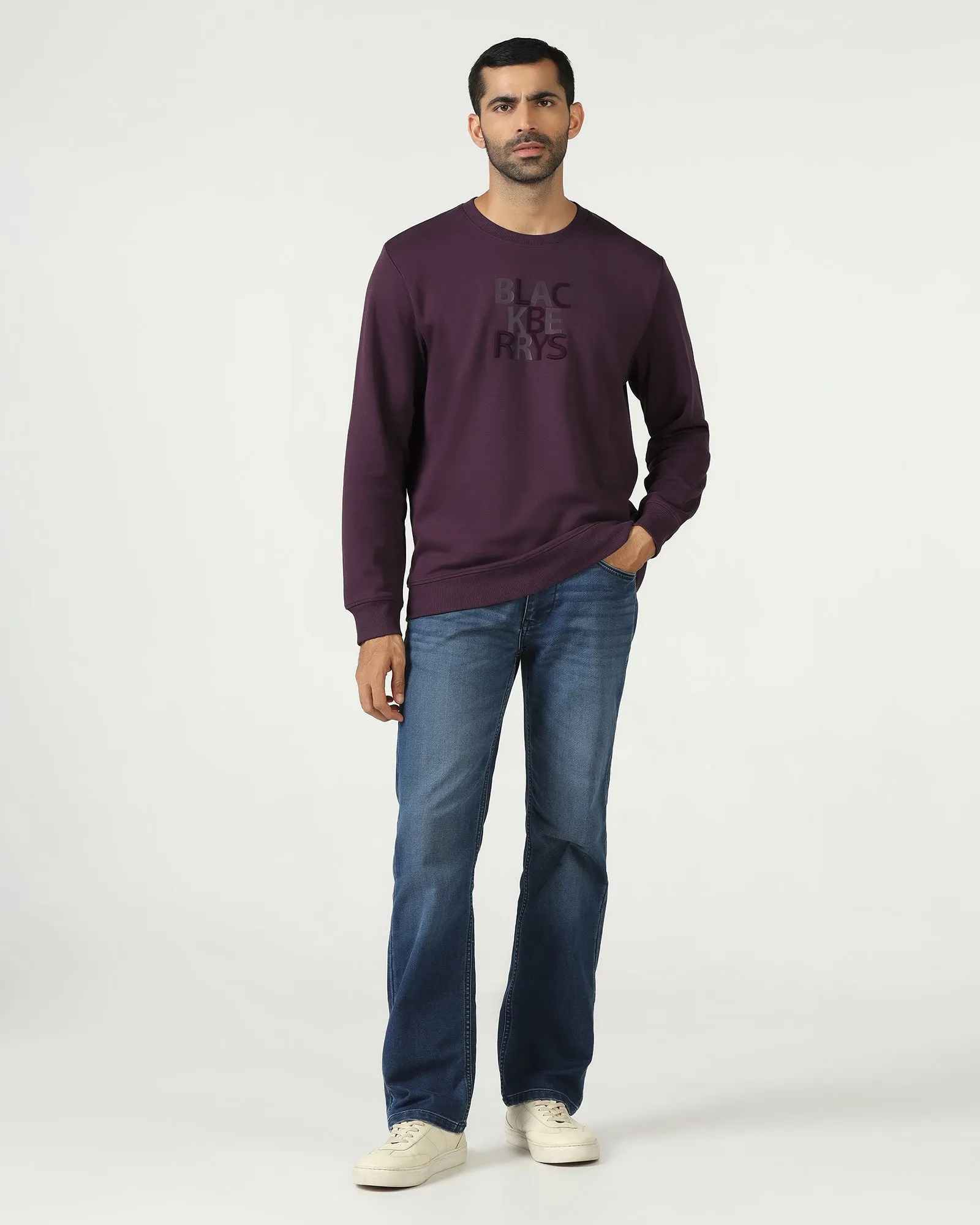 Purple Crew Neck Solid Sweatshirt - Deck WrinkleFreeFabric