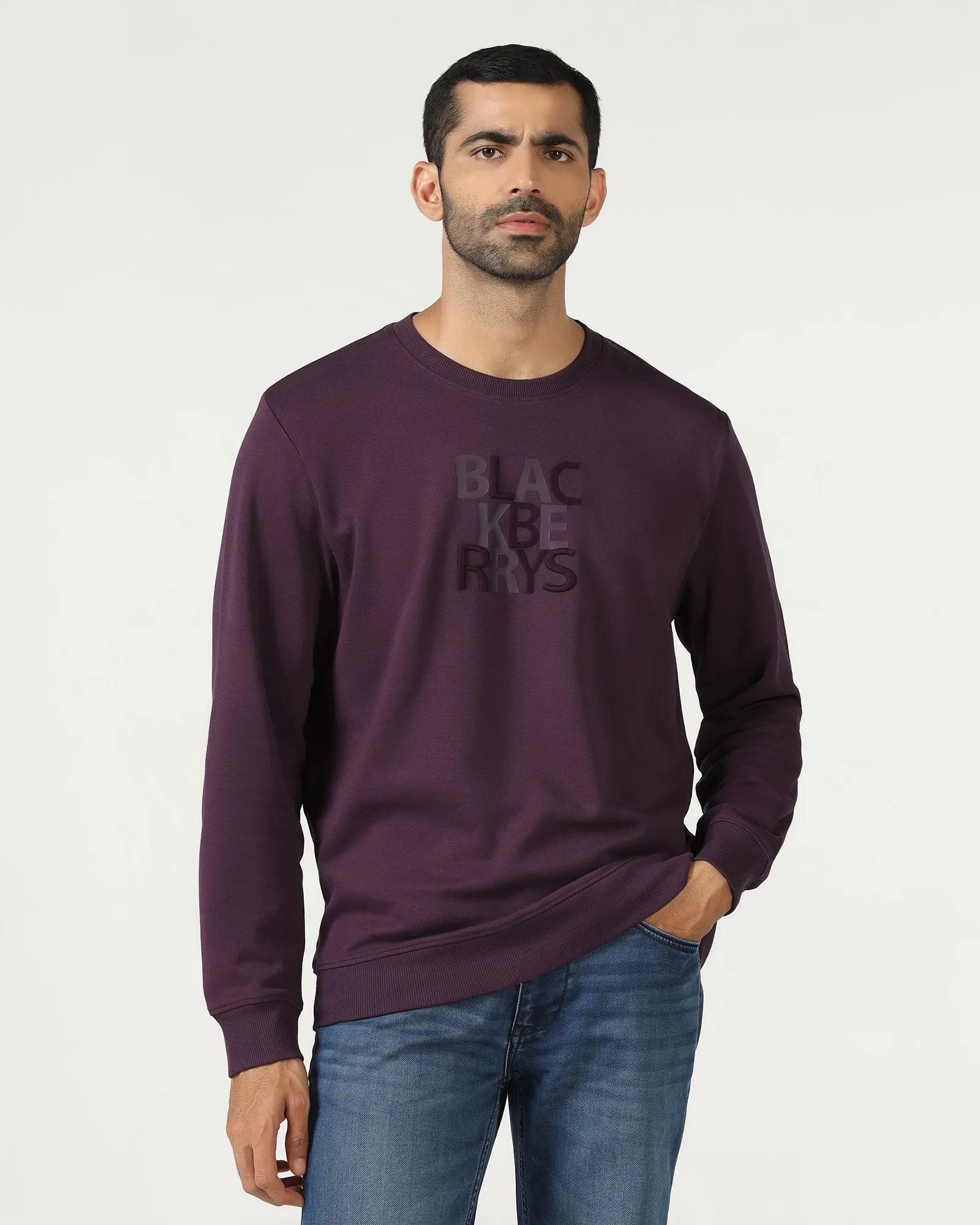 Purple Crew Neck Solid Sweatshirt - Deck LightweightWeave