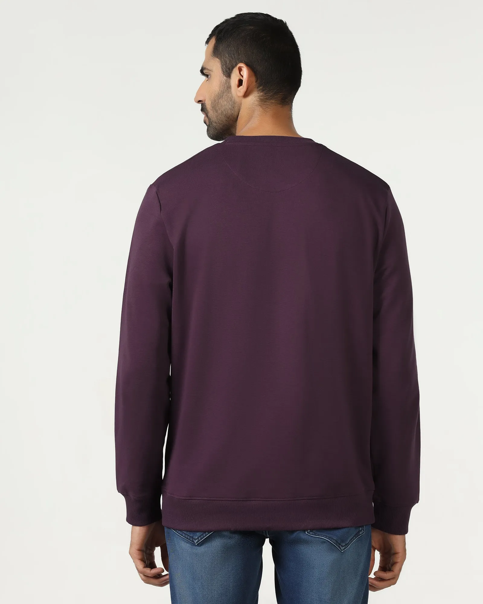Purple Crew Neck Solid Sweatshirt - Deck Sport Ease HighElasticity Fiber