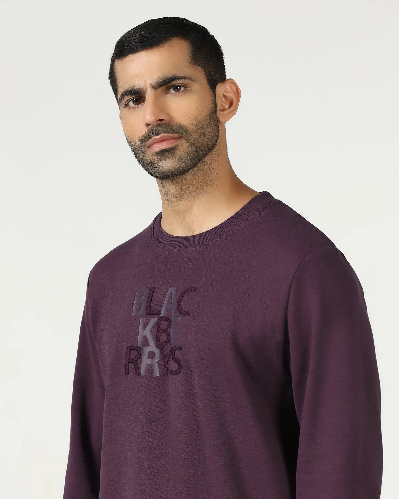 Purple Crew Neck Solid Sweatshirt - Deck Low Care