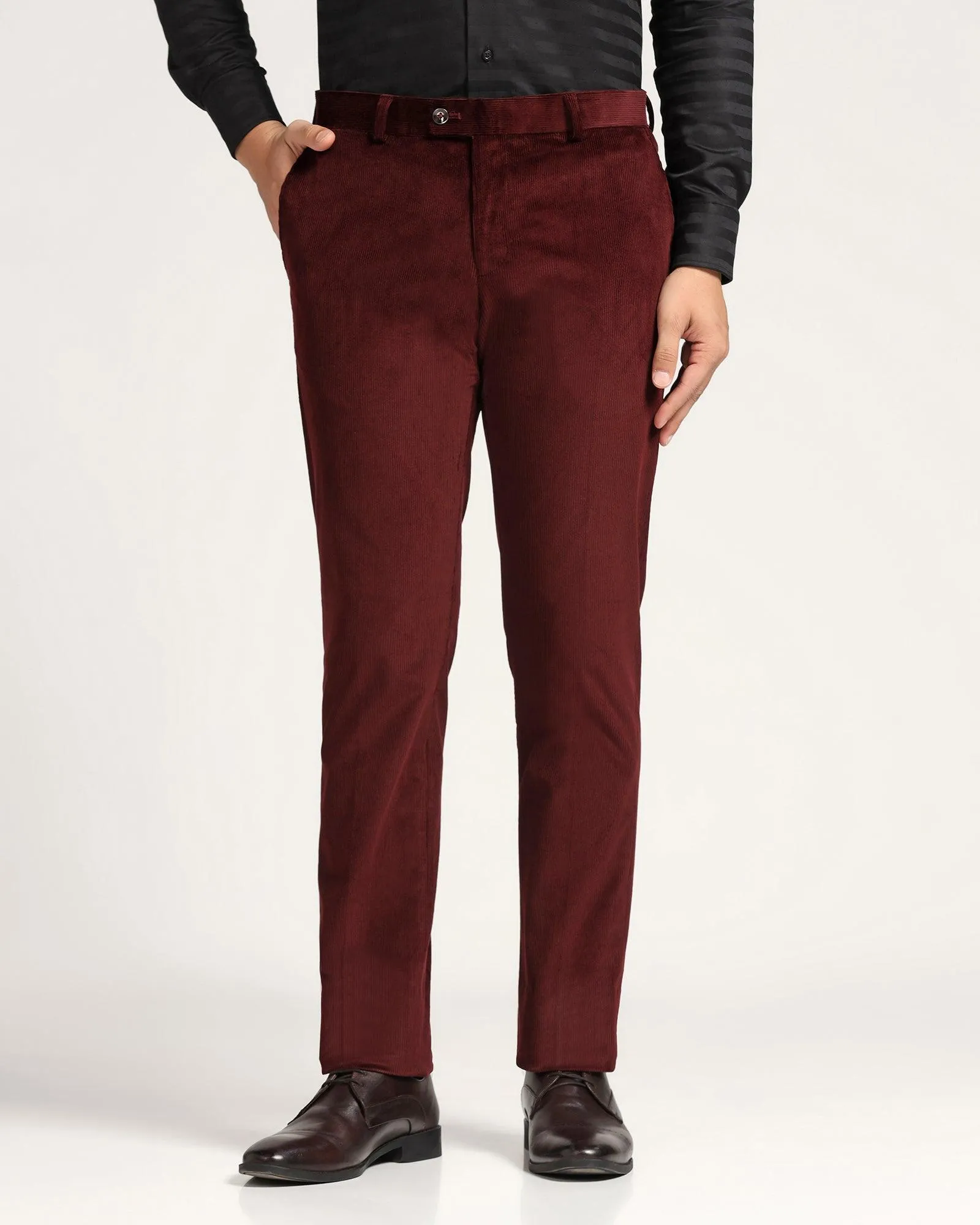 AntiSnagZippers Comfortable Stretch Slim Comfort B-95 Formal Wine Solid Trouser - Corduroy