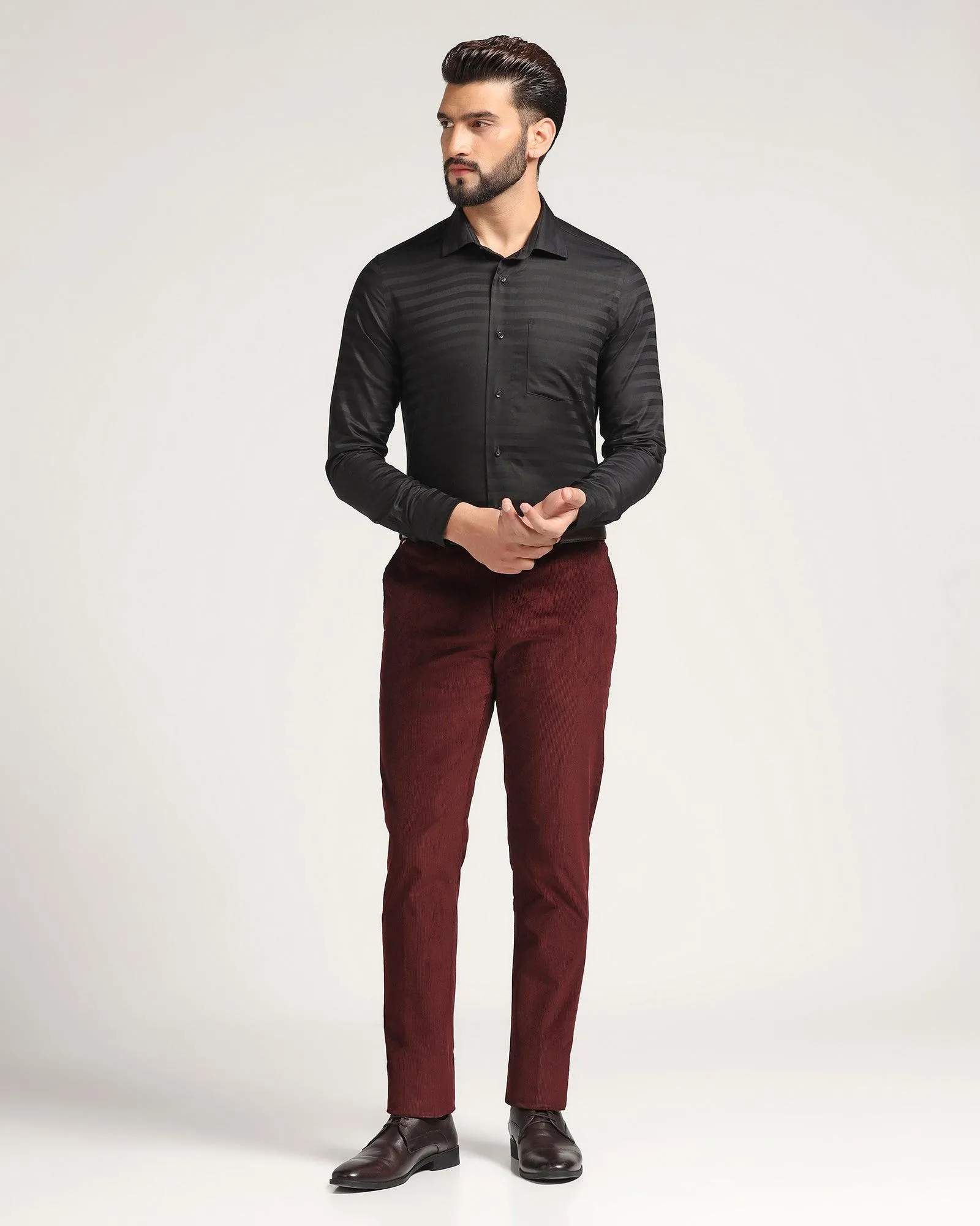 Slim Comfort B-95 Formal Wine Solid Trouser - Corduroy Comfy Wardrobe