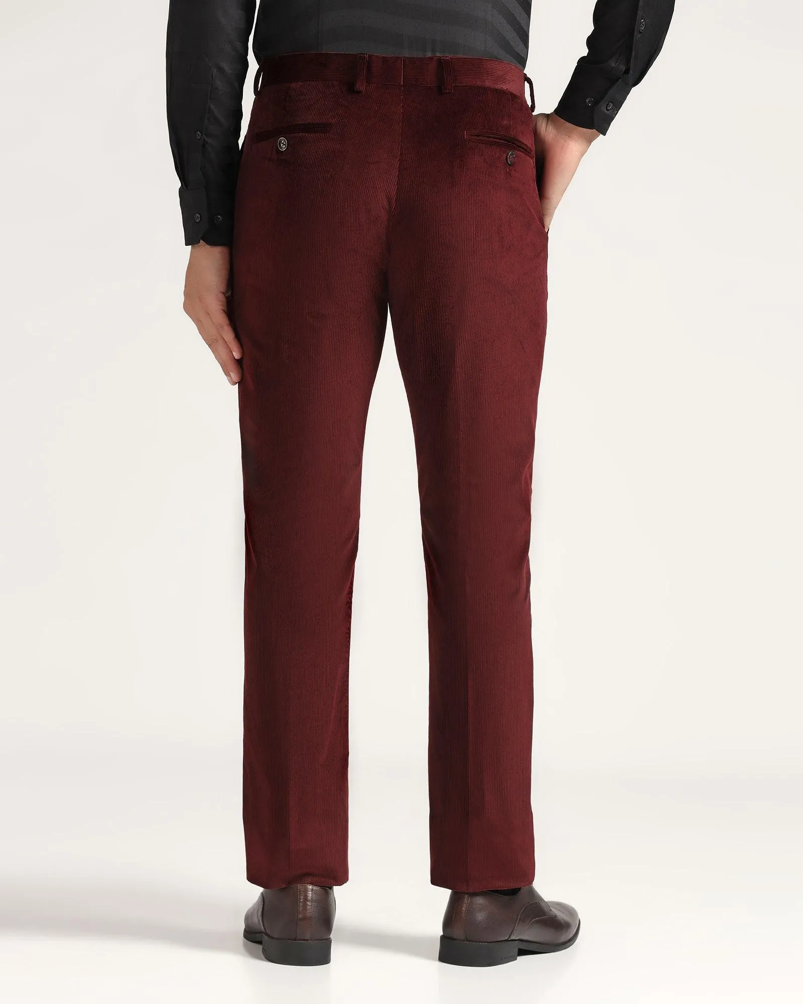 Weather resistant Contrast Trim Slim Comfort B-95 Formal Wine Solid Trouser - Corduroy