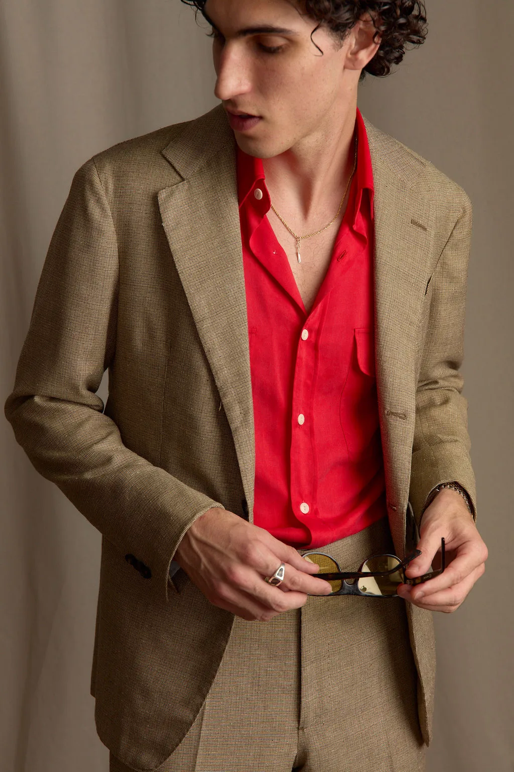 AdjustableHemline Cozy Layer Red Tencel Work Shirt