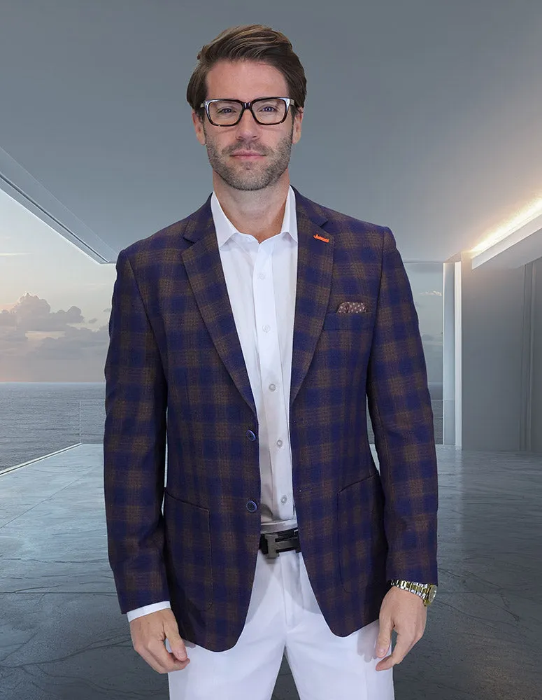 Noise Free Movement Softshell Fabric ELLSWORTH NAVY PLAID MODERN FIT BLAZER