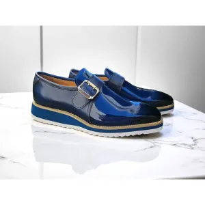 Carrucci Navy Patent Leather Monkstrap Slip-on Casual Loafer Park Walk Quick Walk
