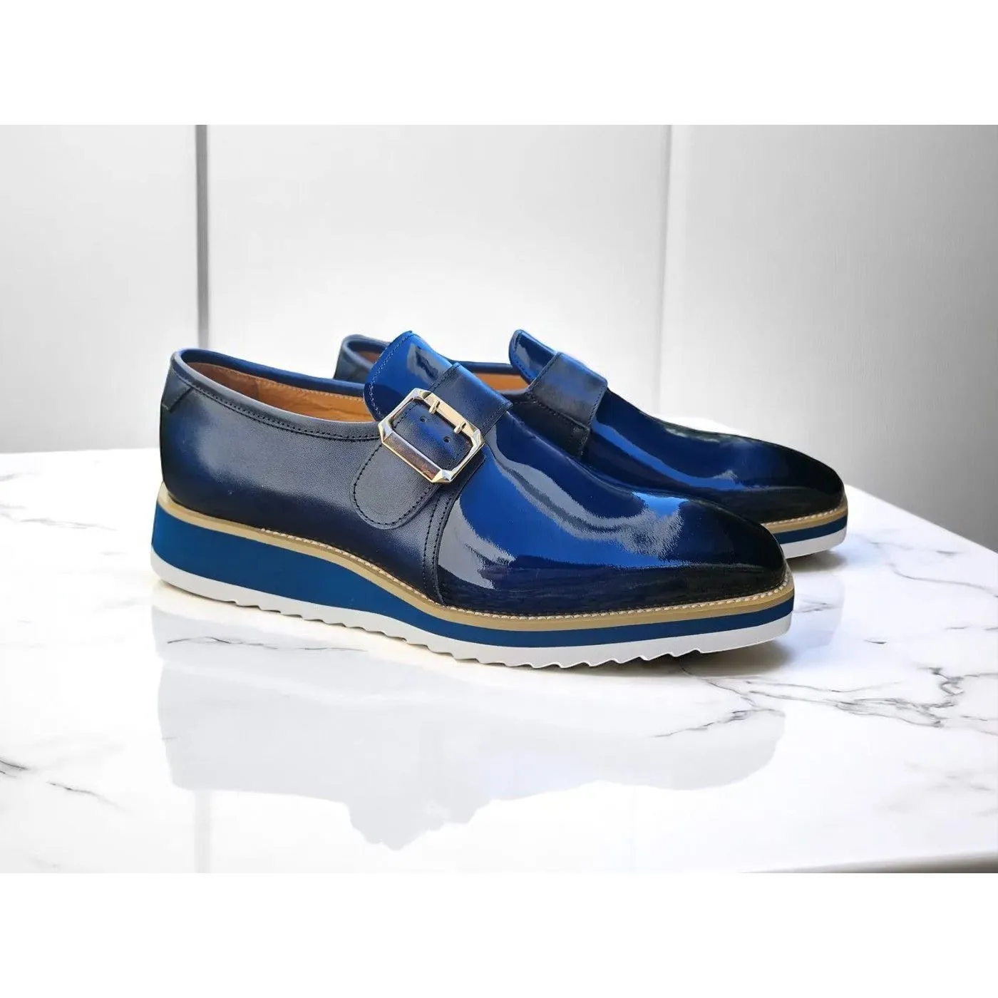 Sunrise Path Carrucci Navy Patent Leather Monkstrap Slip-on Casual Loafer