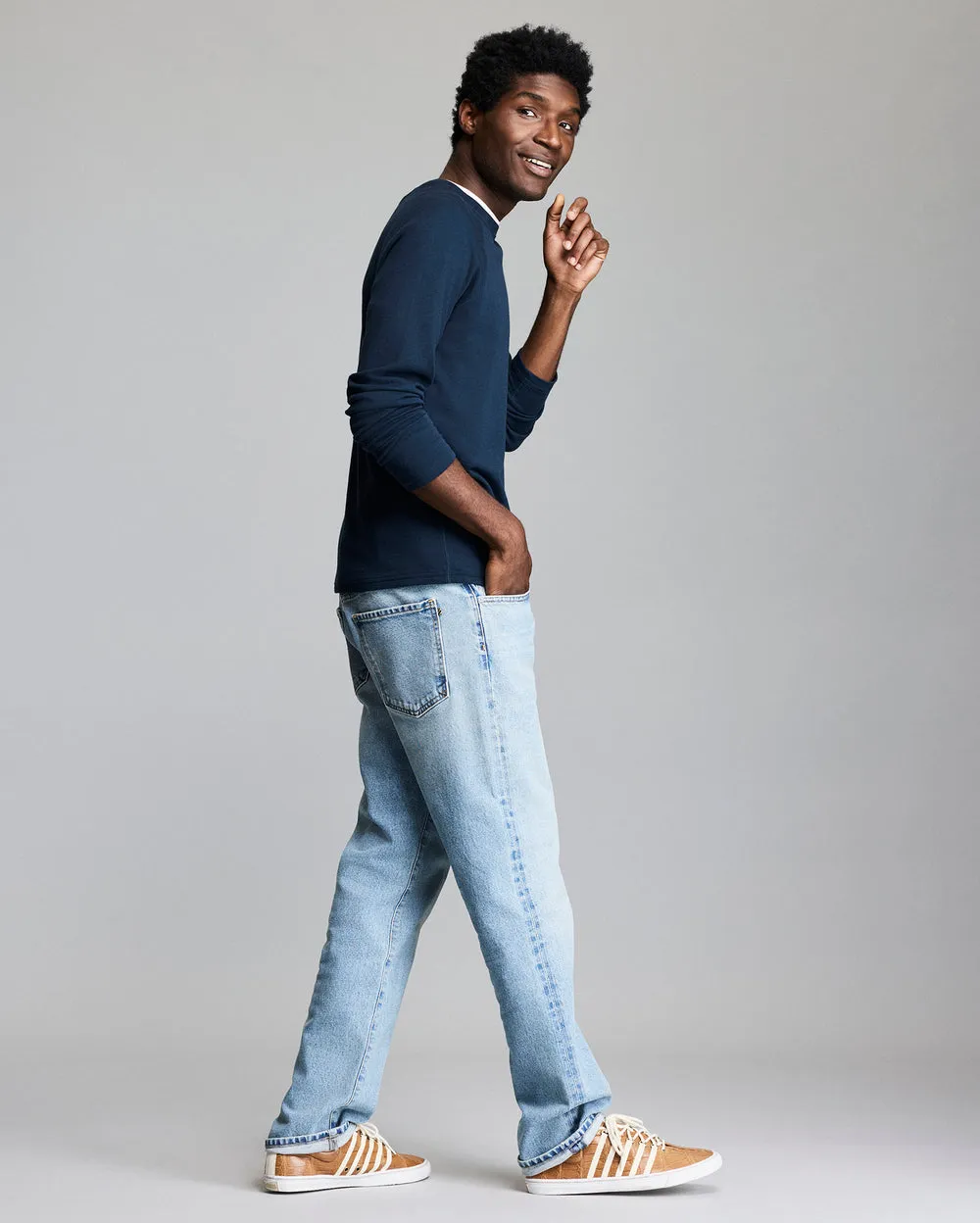 Day Off Streetwear Style Raglan Crew Sweater - Carbon Blue