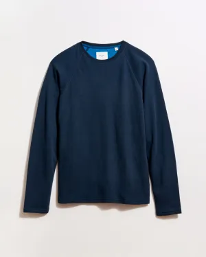 Casual Look Breathable mesh lining Raglan Crew Sweater - Carbon Blue