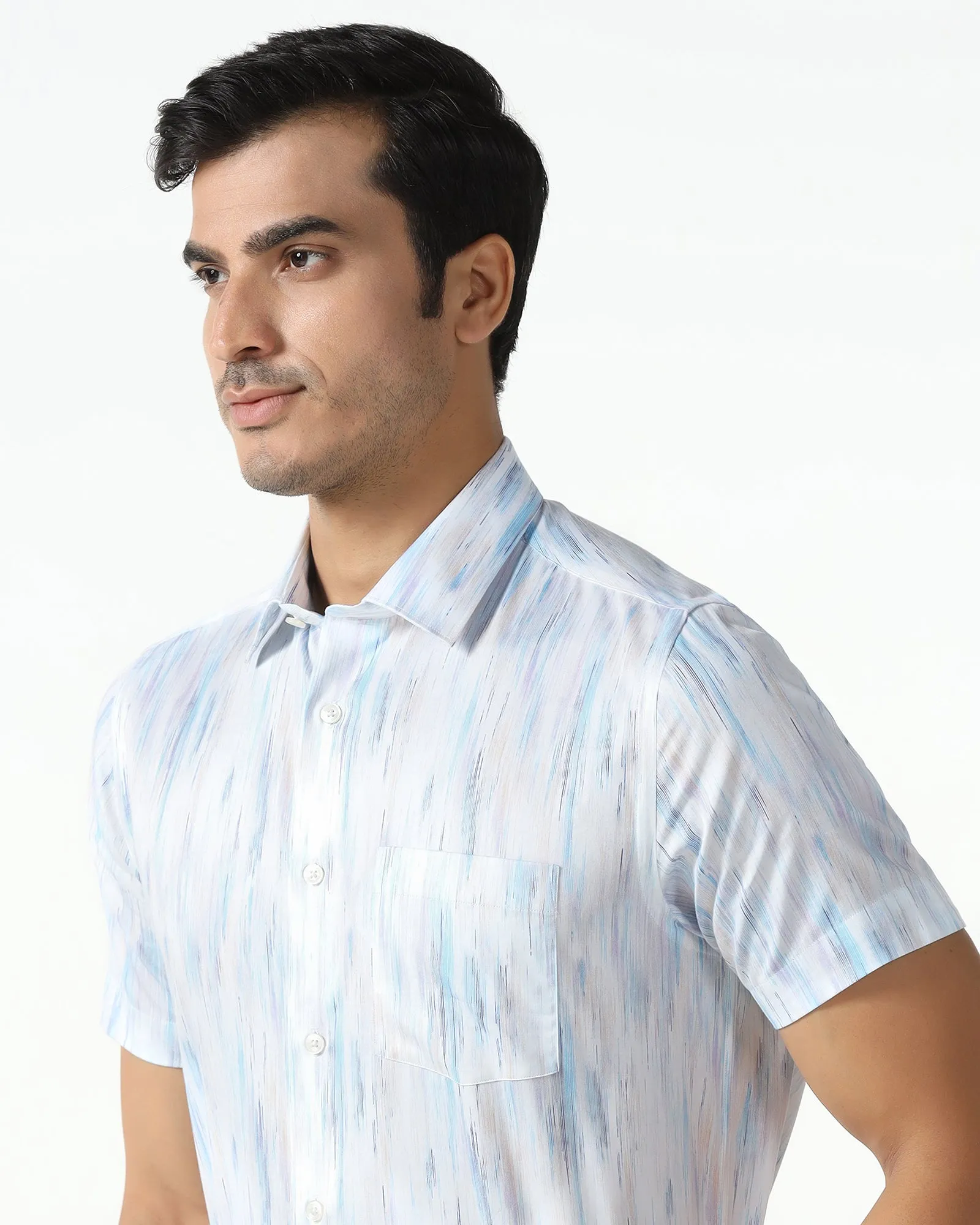 White Half Sleeve Printed Shirt - Siena Road Trip Ready Non Restrictive Fit