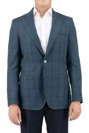 Tiglio Luxe Turquoise Green with Windowpane Veneto/THP Slim Fit Half Lined, Pure Wool Jacket TL3300 Minimal Detail