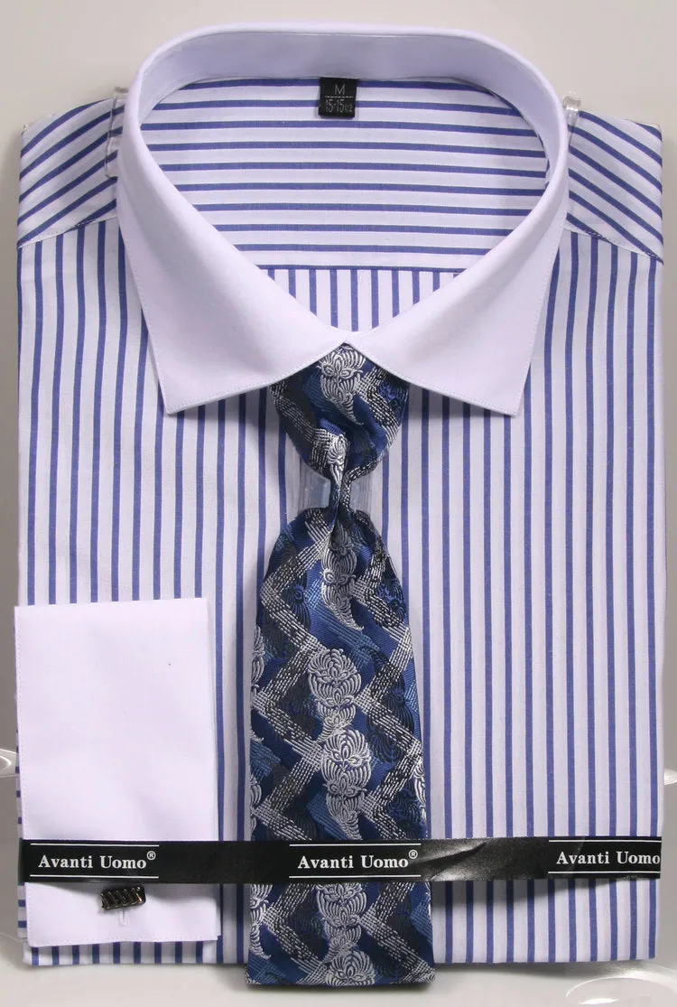 Avanti Uomo French Cuff Dress Shirt DNS02 Blue (Slim Fit) Streamlined Design