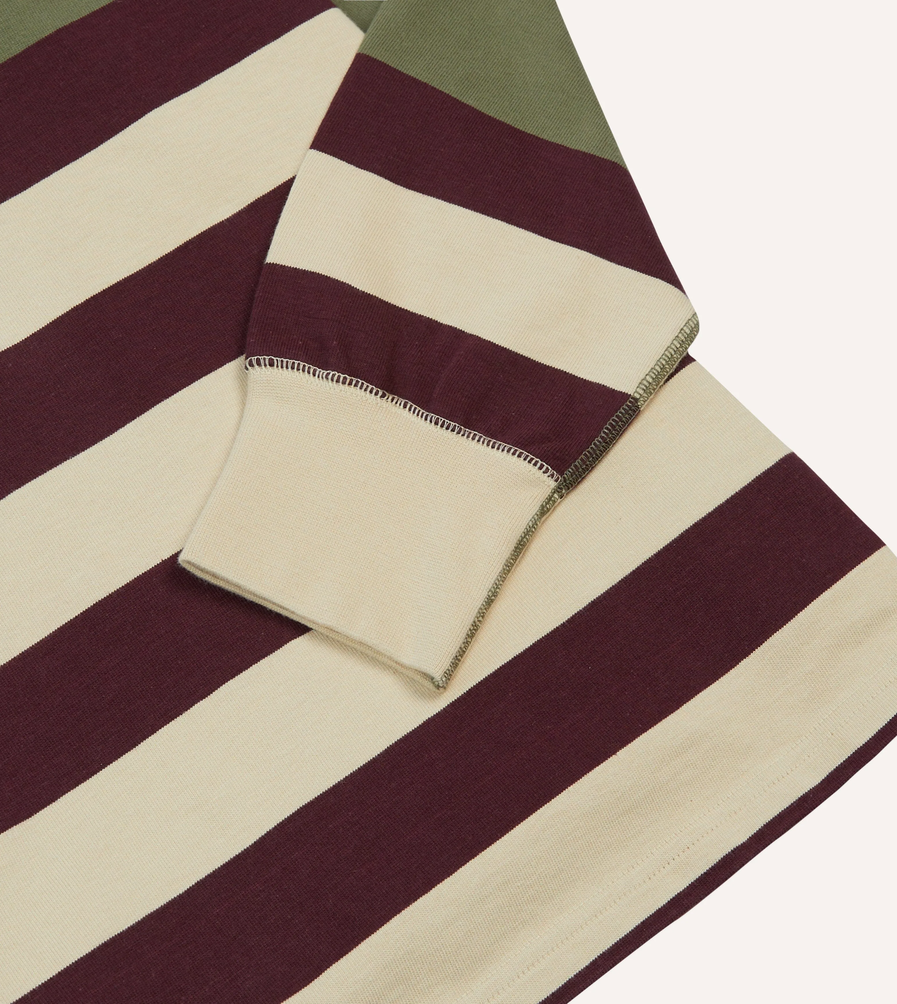 Khaki, Burgundy and Ecru Half Striped Cotton Rugby Shirt Beach Wear