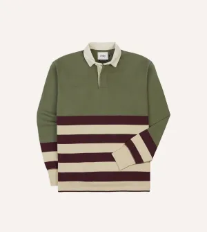 Khaki, Burgundy and Ecru Half Striped Cotton Rugby Shirt Airflow Ventilation System