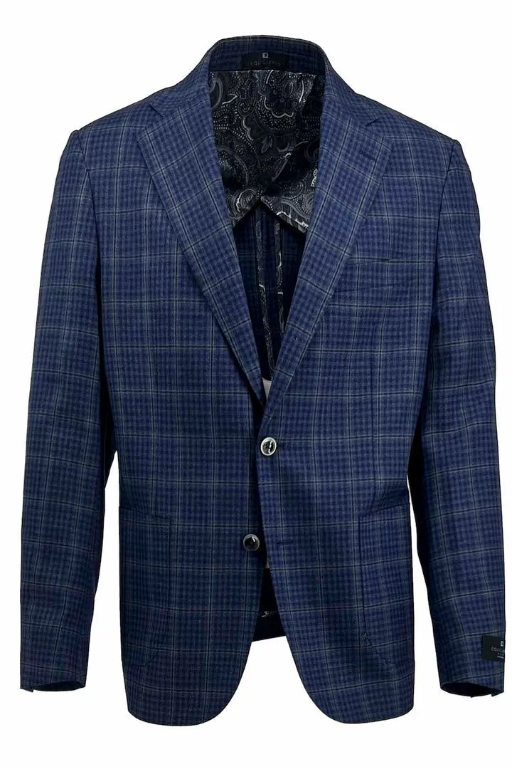 Tiglio Luxe Light Navy with Green Windowpane and Mini Check Dolcetto/THP Modern Fit Half Lined, Pure Wool Jacket TL3329 Fashion Forward
