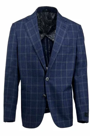 Tiglio Luxe Light Navy with Green Windowpane and Mini Check Dolcetto/THP Modern Fit Half Lined, Pure Wool Jacket TL3329 Fashion Forward
