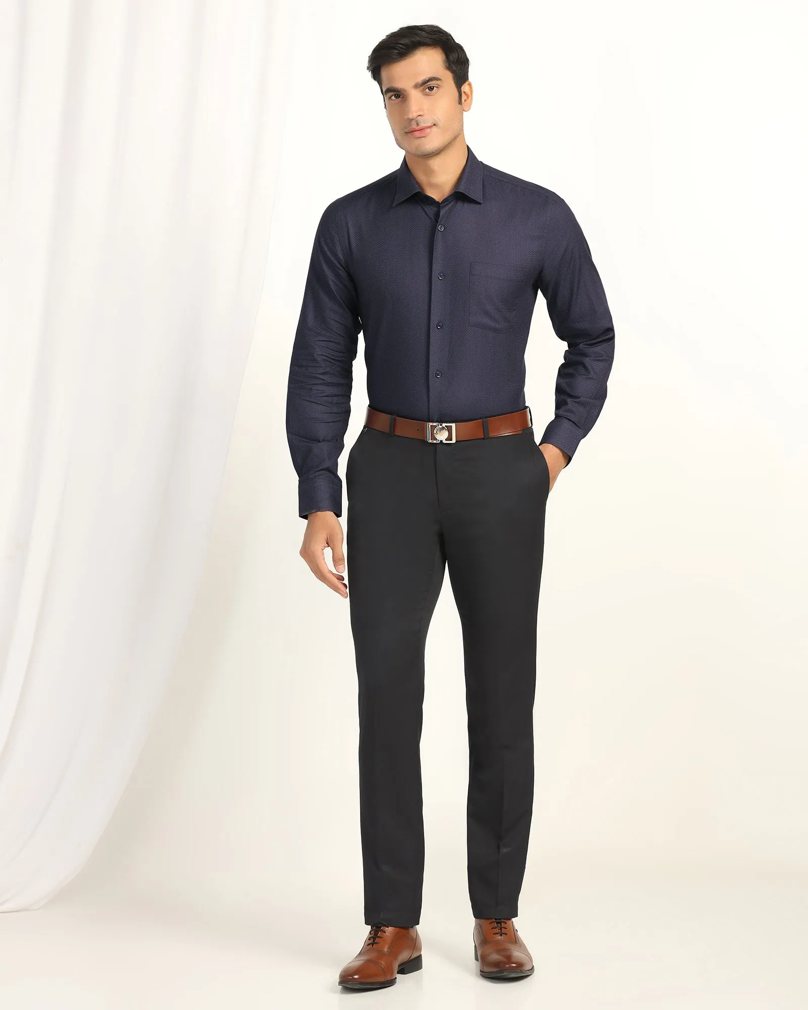 Abstract art Dressy look Formal Navy Textured Shirt - Lotto