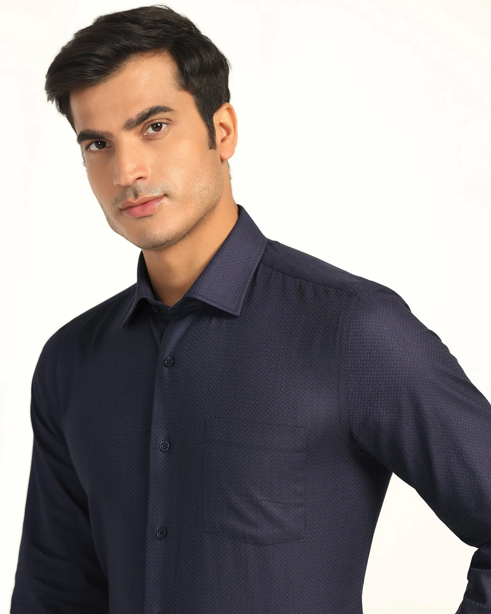 Stylish Design Formal Navy Textured Shirt - Lotto