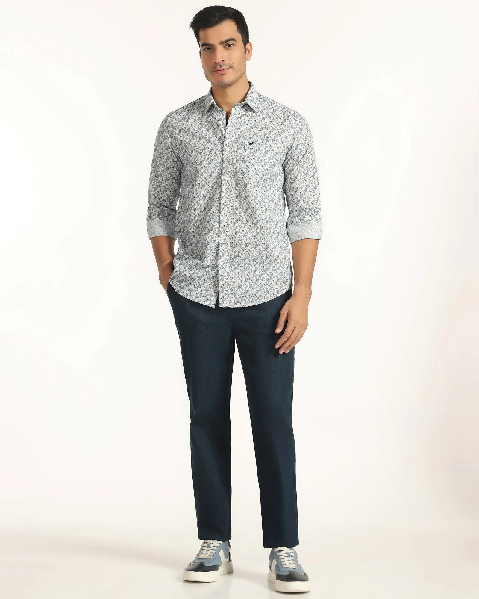 Tailored Fit Eco Friendly Material Casual Blue Printed Shirt - Ryder