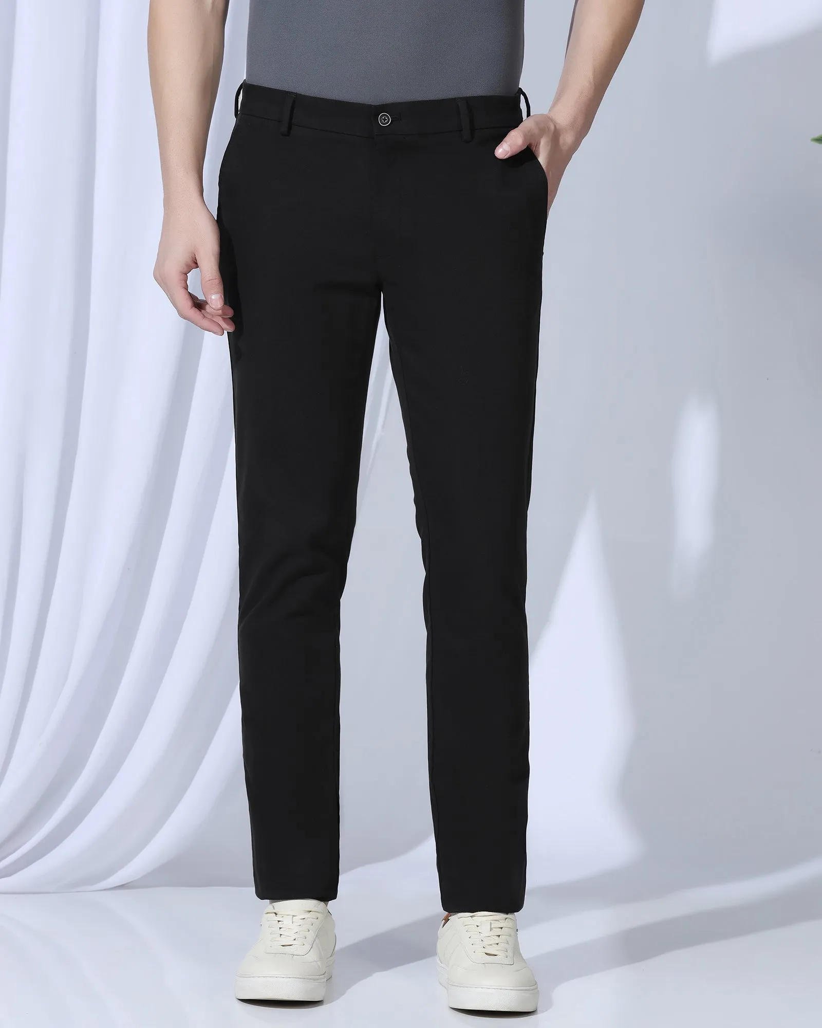 Slim Look Fit Comfort Design Slim Fit B-91 Casual Black Textured Khakis - Kary