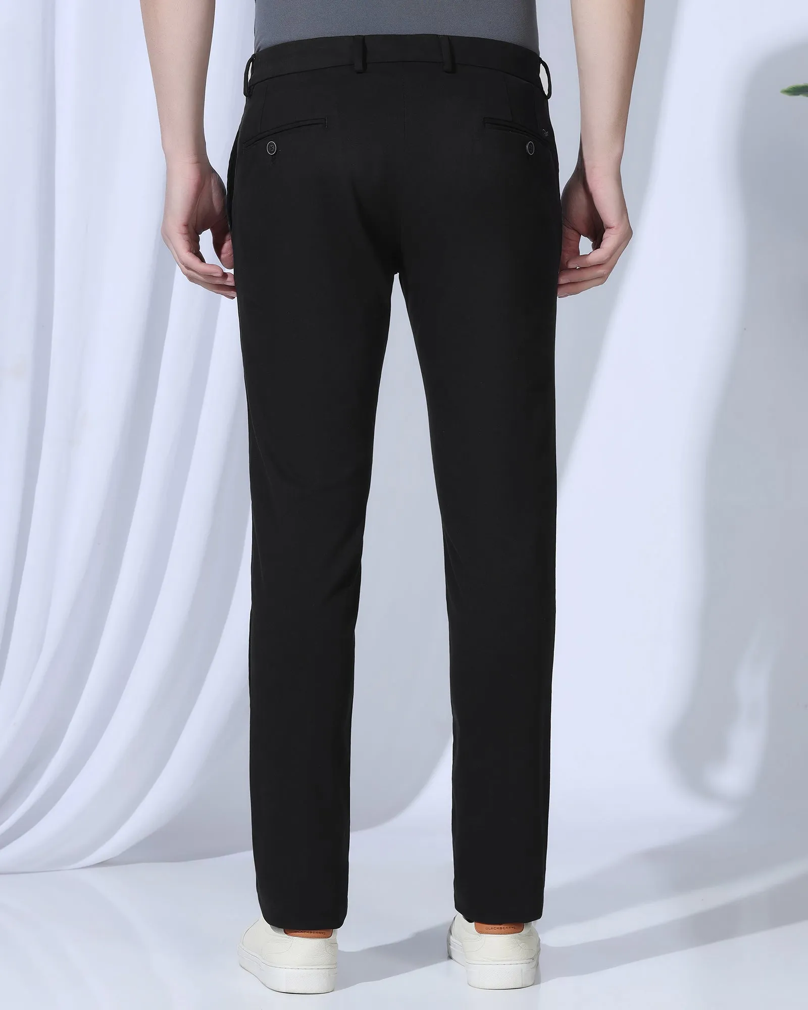 Friction Resistant Fabric Easy Pack Slim Fit B-91 Casual Black Textured Khakis - Kary