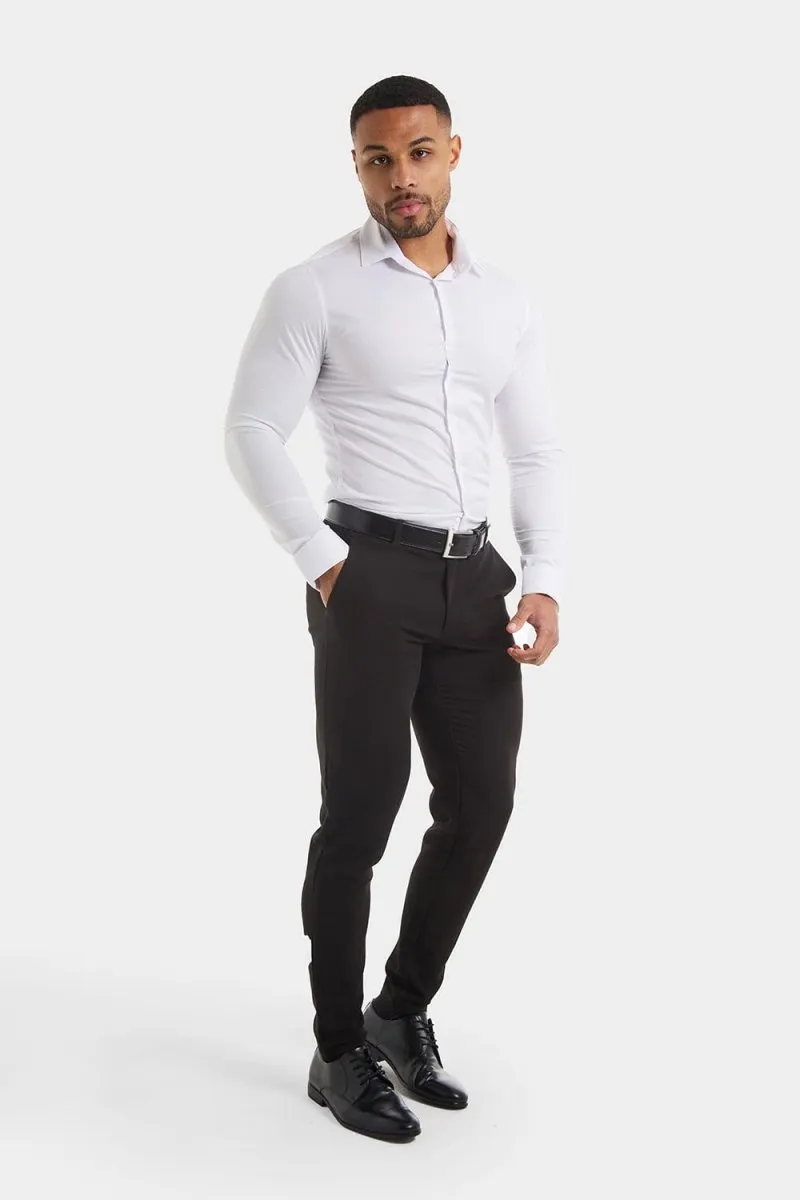Double Cuff Shirt in White V-neck style All-Weather Ready
